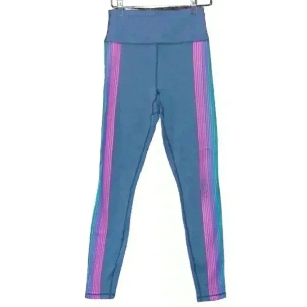 SPIRITUAL GANGSTER Teal Rainbow Stripe High Waist Full Length Leggings Women S